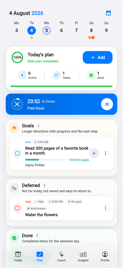 Life Tracker planning screen