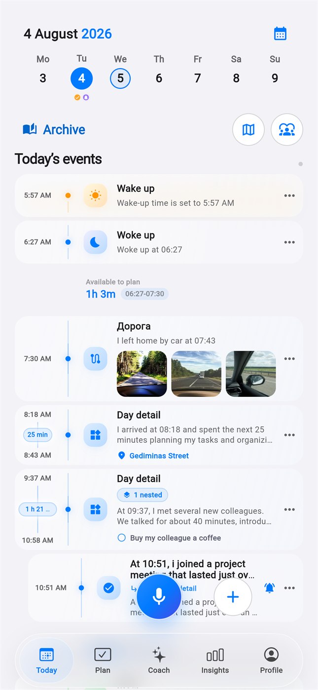 Life Tracker timeline screen